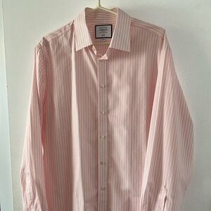 Charles Tyrwhitt Pink White Pinstripe Men’s 17 1/2 36 Inch Bottonup Dress Shirt